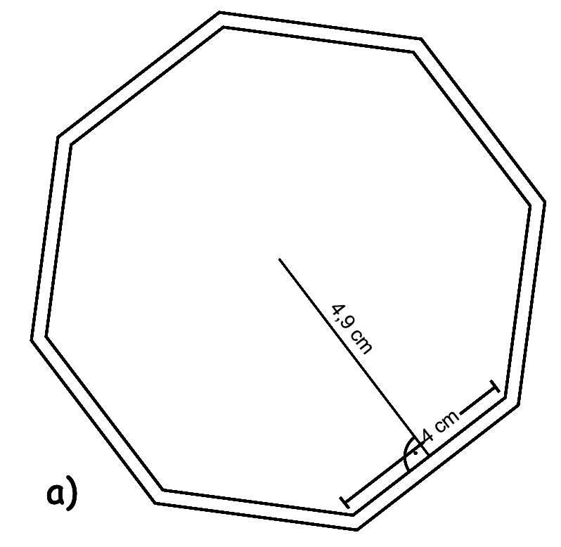 Regelmäßiges Achteck mit Seitenlänge 4 cm und Dreieckshöhe 4,9 cm